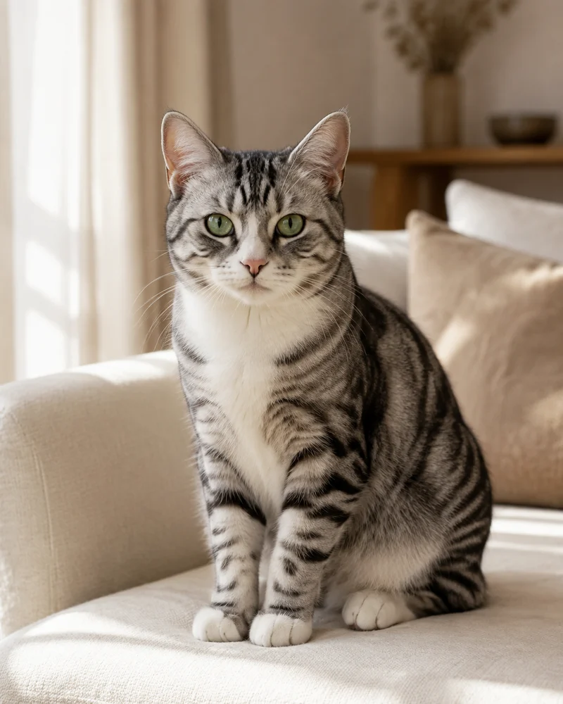 Luna, a grey tabby cat